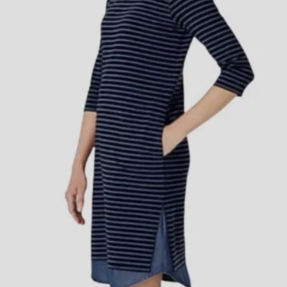 J. Jill Blue Striped Chambray Hem Dress 3/4 Sleeve Size Large Tall (128493)